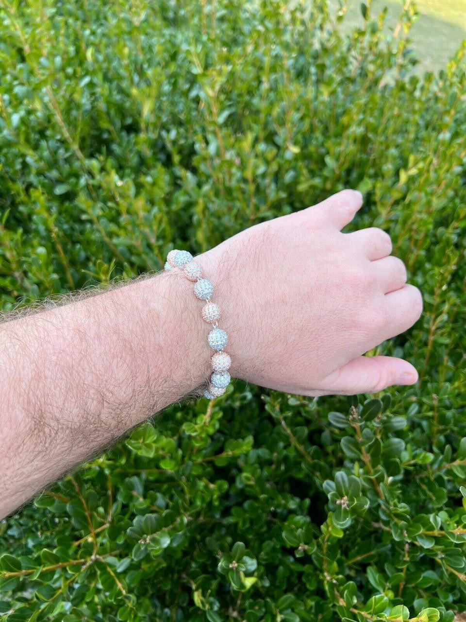 HarlemBling Moissanite Disco Moon Ball Bracelet 925 Silver & 14k Rose Gold Pass Diamond Test