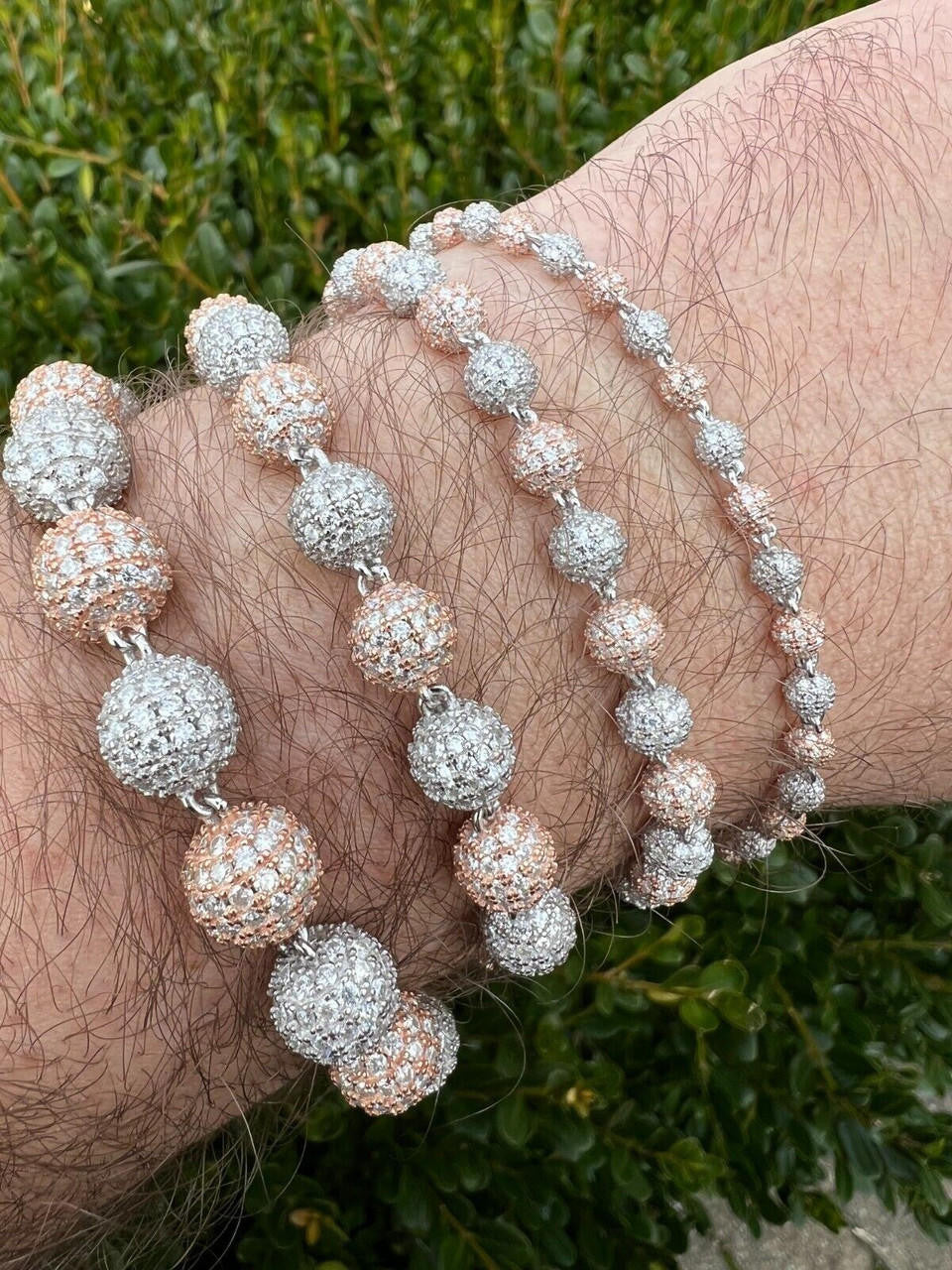 HarlemBling Moissanite Disco Moon Ball Bracelet 925 Silver & 14k Rose Gold Pass Diamond Test