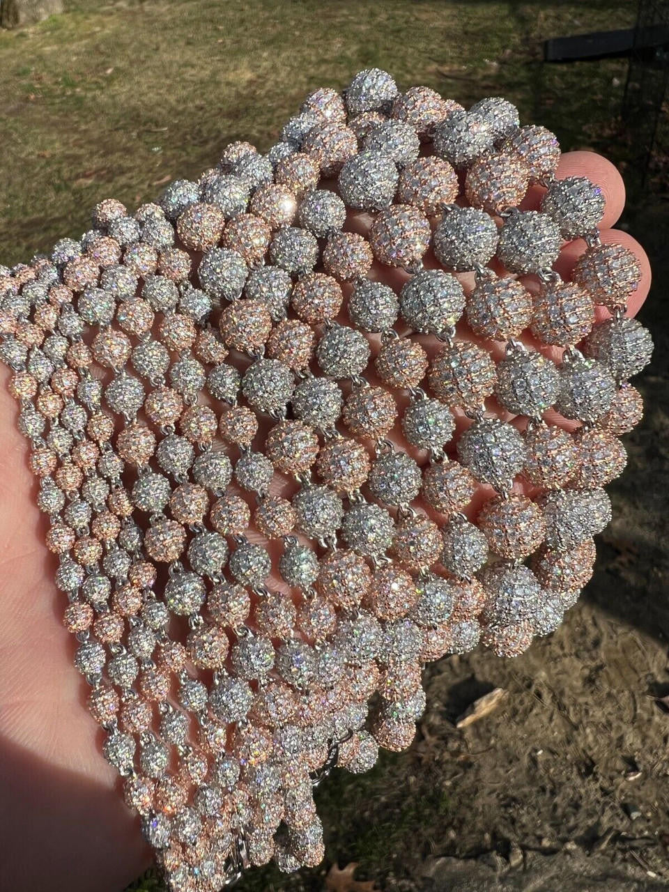 HarlemBling Moissanite Disco Moon Ball Bracelet 925 Silver & 14k Rose Gold Pass Diamond Test