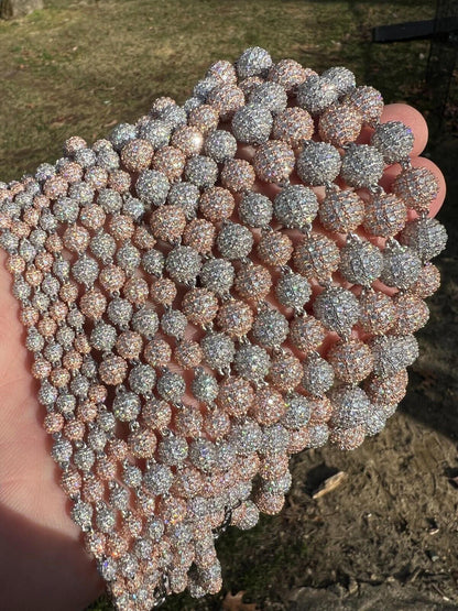 HarlemBling Moissanite Disco Moon Ball Bracelet 925 Silver & 14k Rose Gold Pass Diamond Test