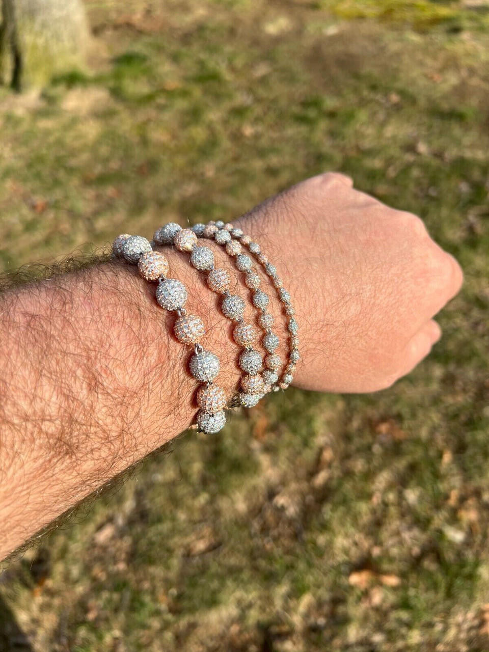 HarlemBling Moissanite Disco Moon Ball Bracelet 925 Silver & 14k Rose Gold Pass Diamond Test