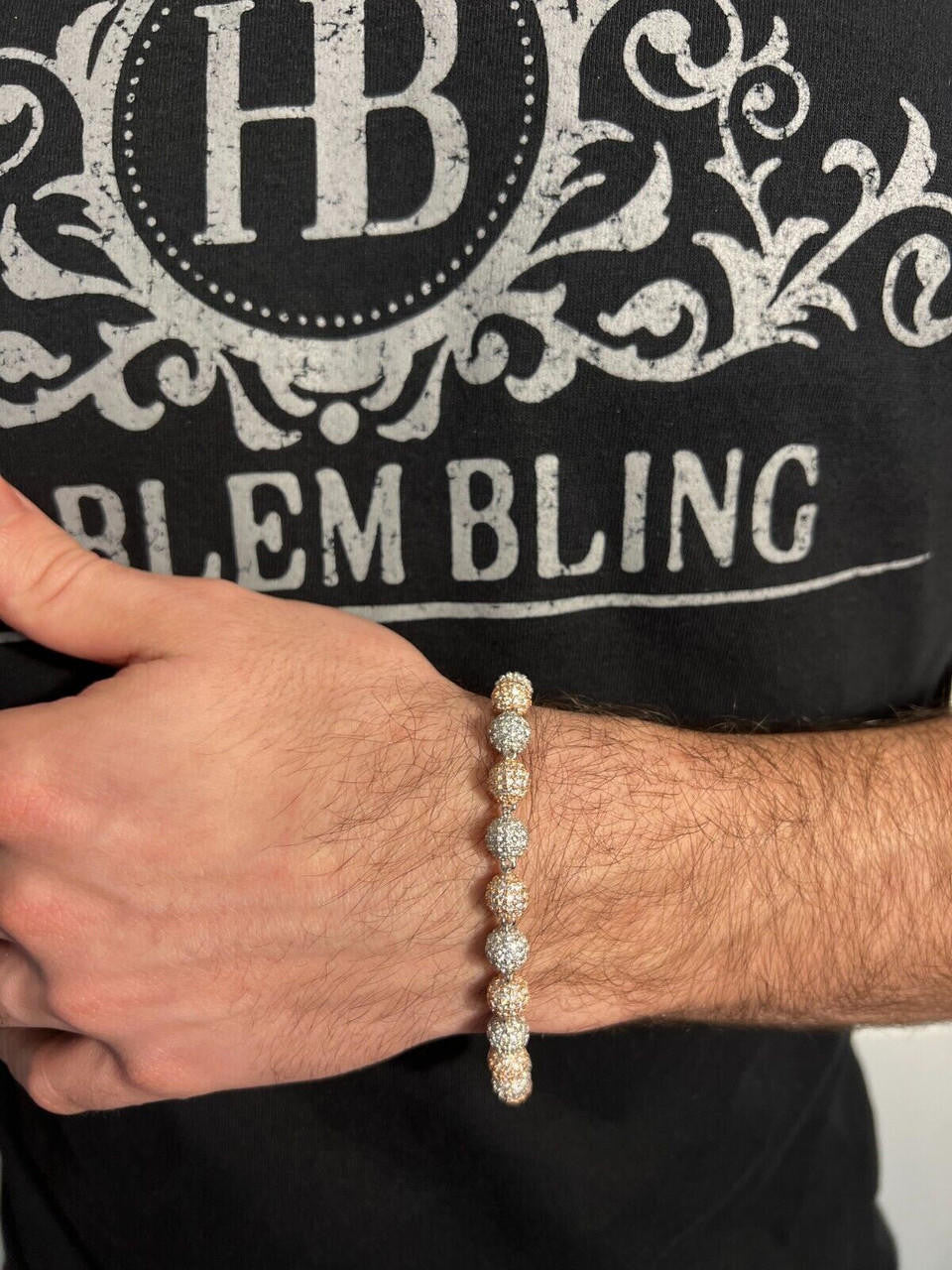 HarlemBling Moissanite Disco Moon Ball Bracelet 925 Silver & 14k Rose Gold Pass Diamond Test