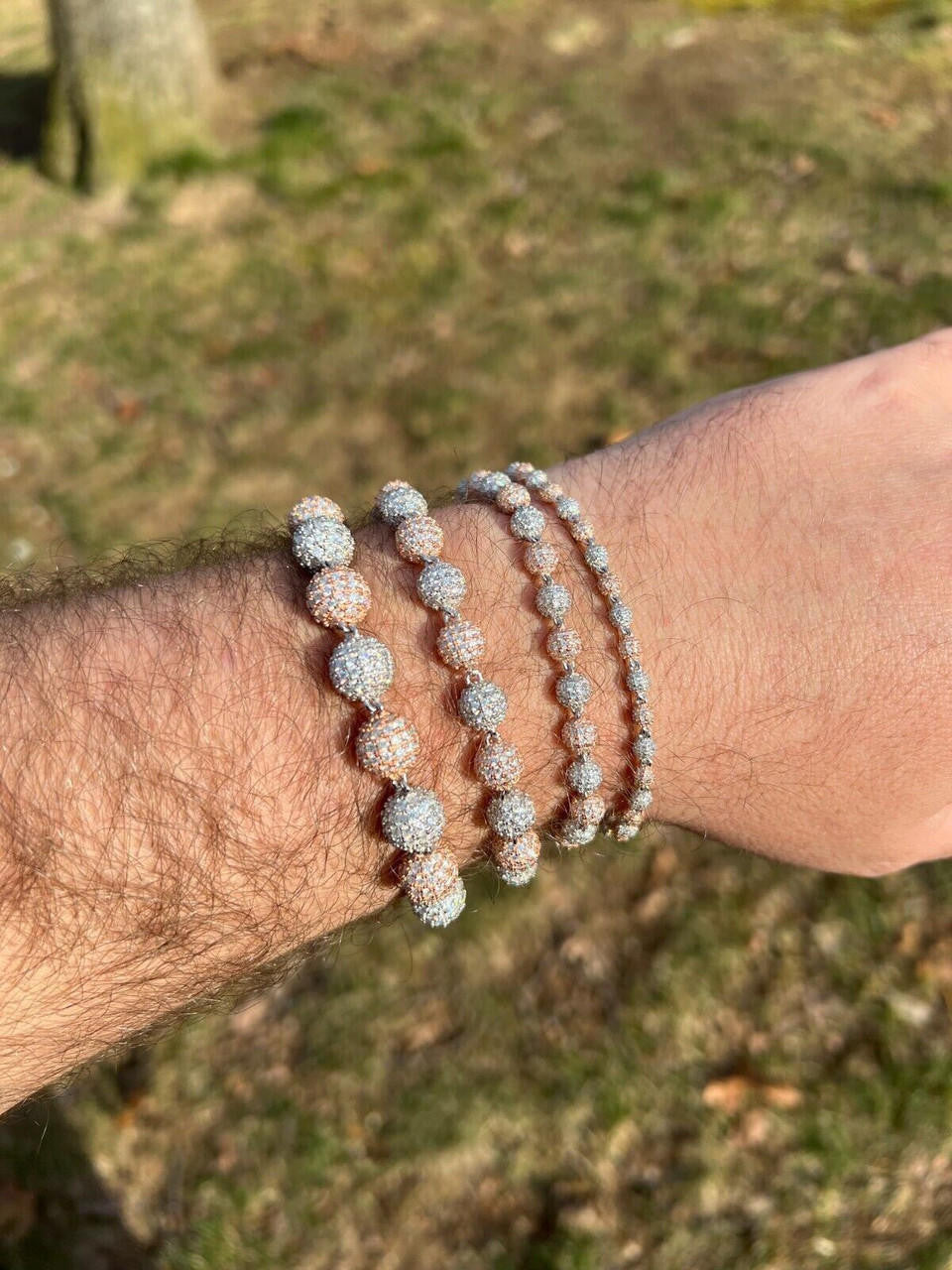 HarlemBling Moissanite Disco Moon Ball Bracelet 925 Silver & 14k Rose Gold Pass Diamond Test