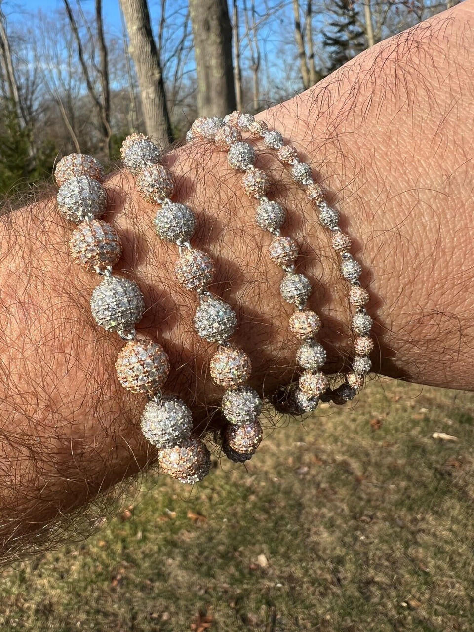 HarlemBling Moissanite Disco Moon Ball Bracelet 925 Silver & 14k Rose Gold Pass Diamond Test