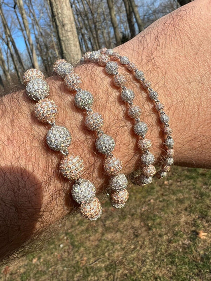 HarlemBling Moissanite Disco Moon Ball Bracelet 925 Silver & 14k Rose Gold Pass Diamond Test