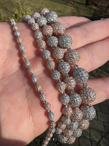 HarlemBling Moissanite Disco Moon Ball Bracelet 925 Silver & 14k Rose Gold Pass Diamond Test