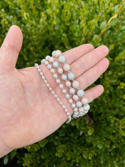 HarlemBling Moissanite Disco Moon Ball Bracelet 925 Silver & 14k Rose Gold Pass Diamond Test