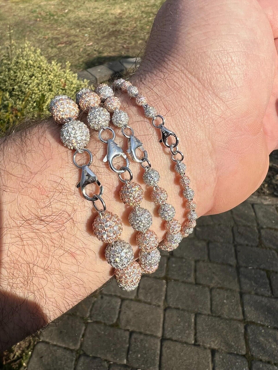 HarlemBling Moissanite Disco Moon Ball Bracelet 925 Silver & 14k Rose Gold Pass Diamond Test