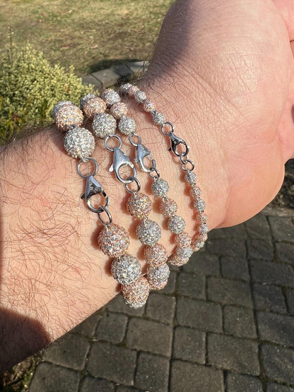 HarlemBling Moissanite Disco Moon Ball Bracelet 925 Silver & 14k Rose Gold Pass Diamond Test