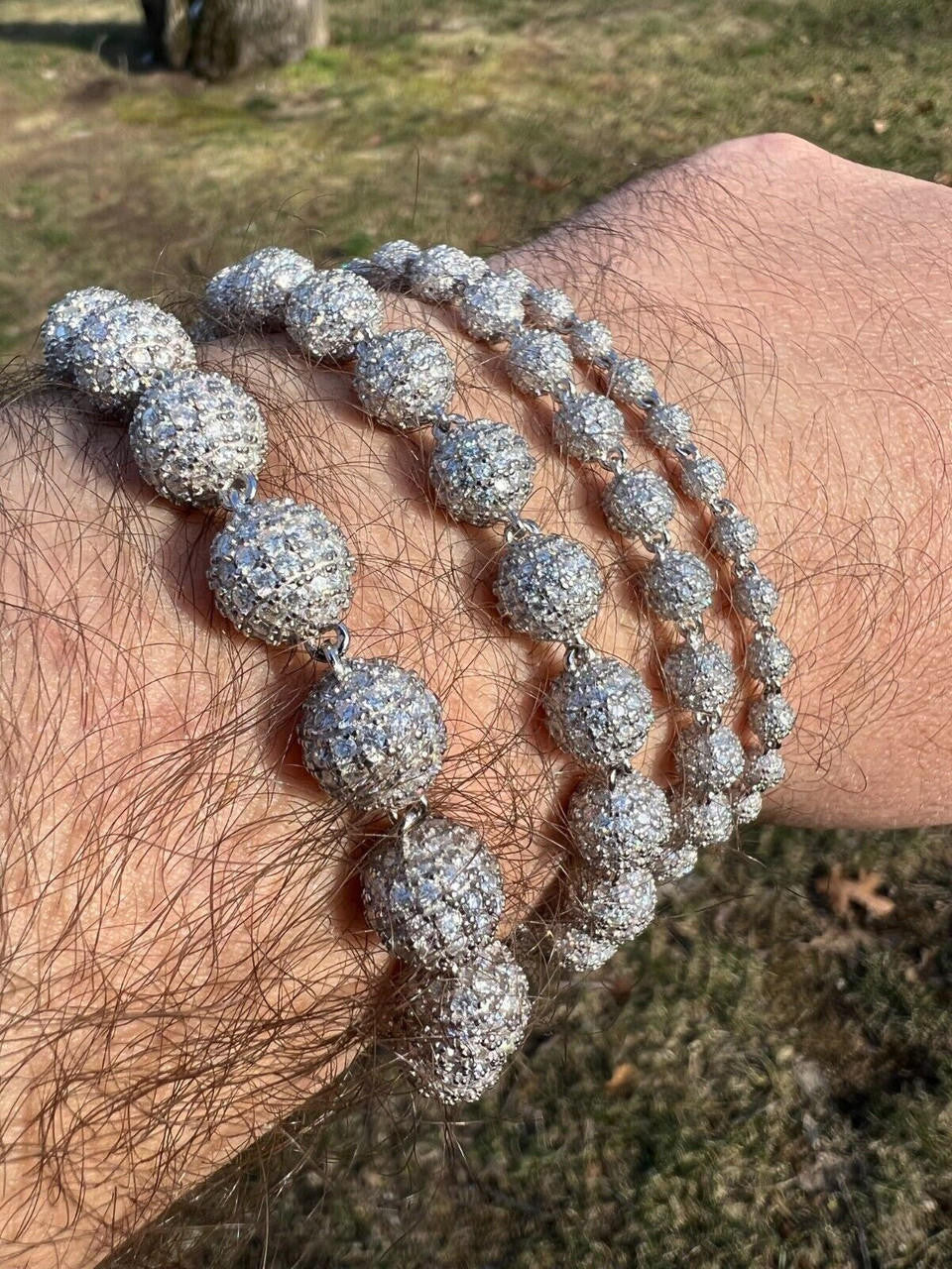 HarlemBling Moissanite Disco Moon Ball Shambala Bracelet 925 Silver 4-10mm Pass Diamond Test