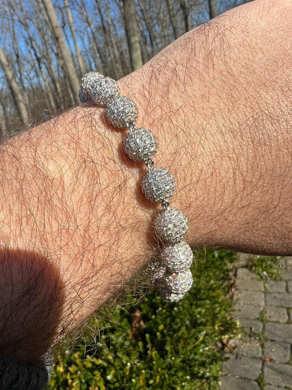 HarlemBling Moissanite Disco Moon Ball Shambala Bracelet 925 Silver 4-10mm Pass Diamond Test