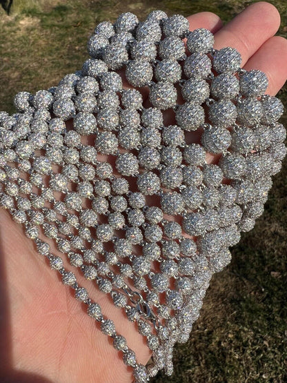 HarlemBling Moissanite Disco Moon Ball Shambala Bracelet 925 Silver 4-10mm Pass Diamond Test