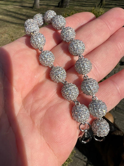 HarlemBling Moissanite Disco Moon Ball Shambala Bracelet 925 Silver 4-10mm Pass Diamond Test