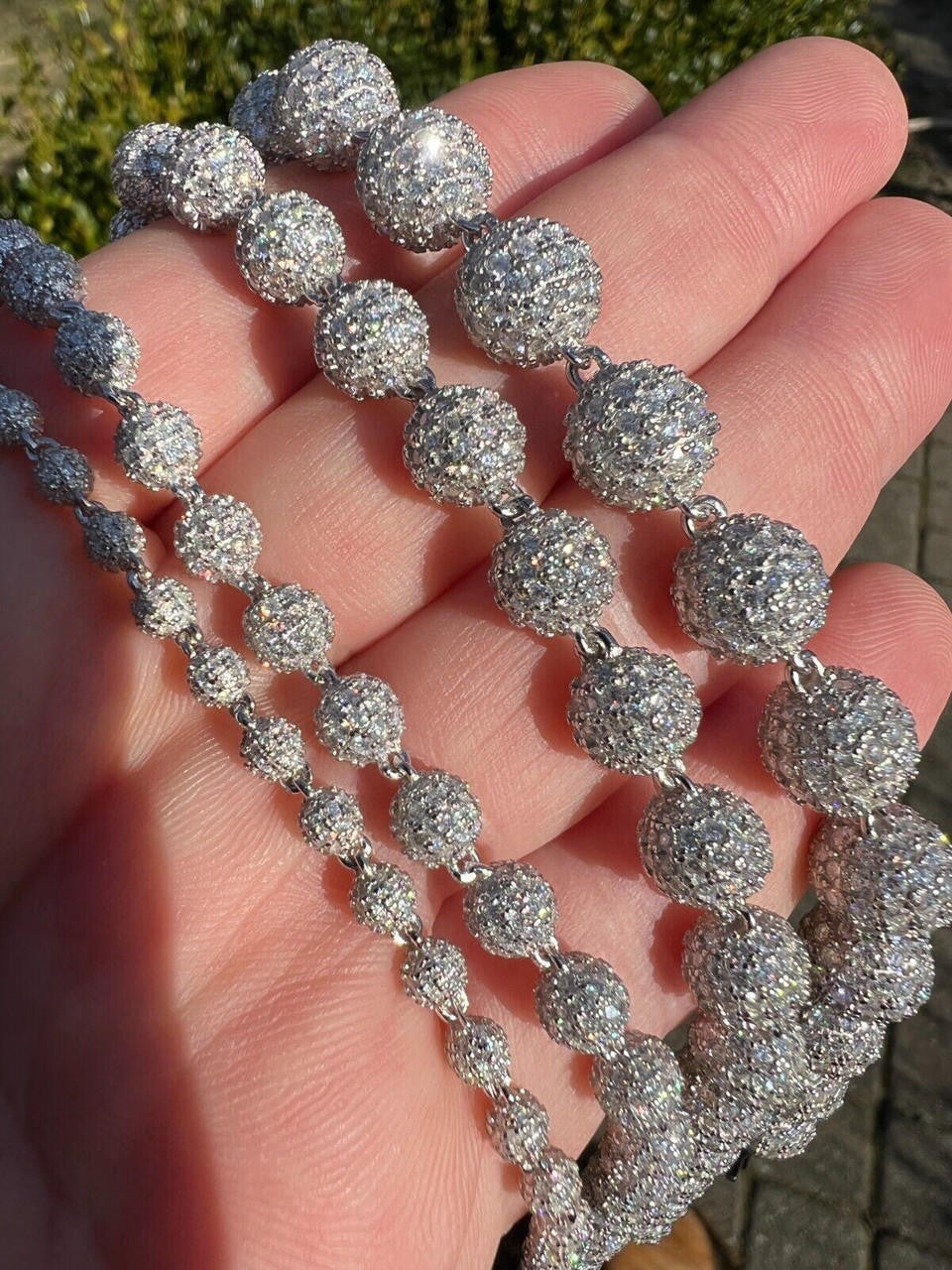 HarlemBling Moissanite Disco Moon Ball Shambala Bracelet 925 Silver 4-10mm Pass Diamond Test