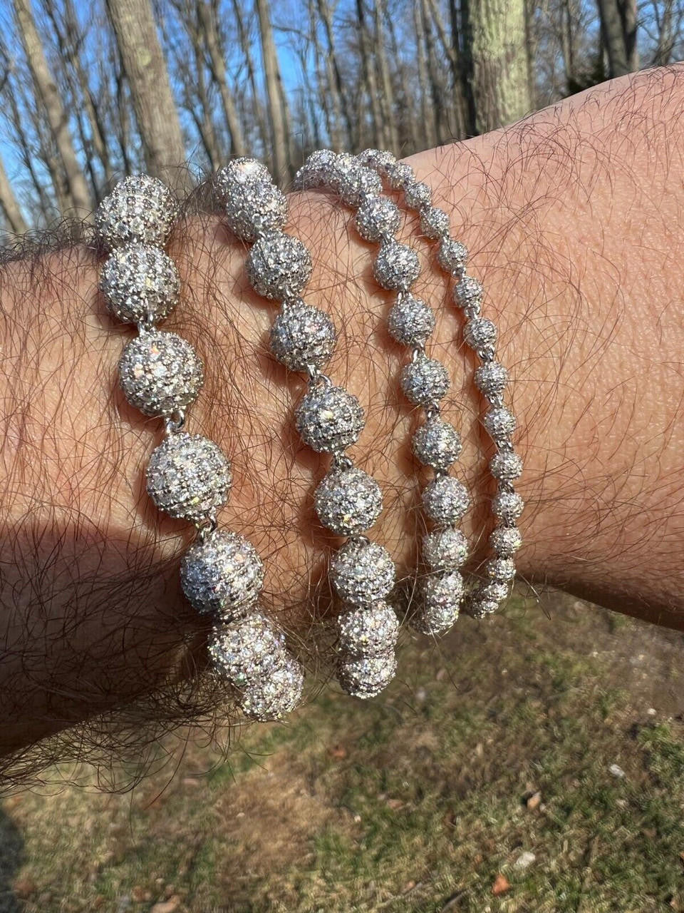 HarlemBling Moissanite Disco Moon Ball Shambala Bracelet 925 Silver 4-10mm Pass Diamond Test