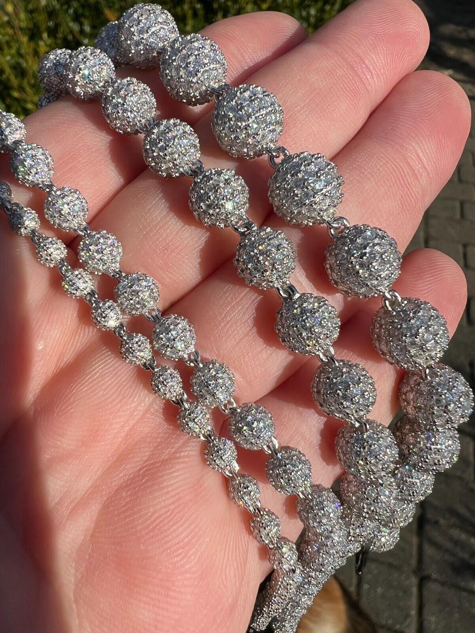 HarlemBling Moissanite Disco Moon Ball Shambala Bracelet 925 Silver 4-10mm Pass Diamond Test