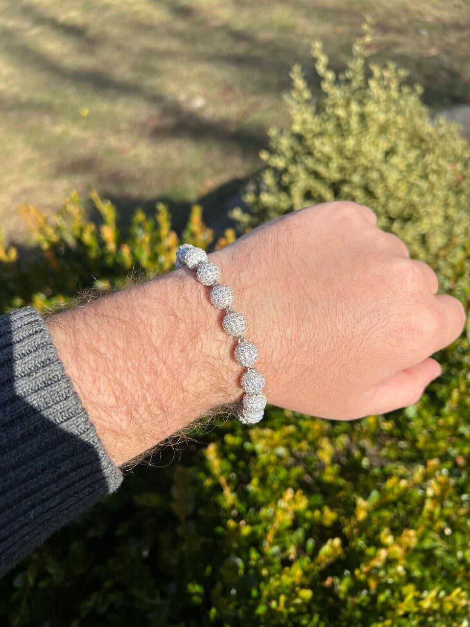 HarlemBling Moissanite Disco Moon Ball Shambala Bracelet 925 Silver 4-10mm Pass Diamond Test