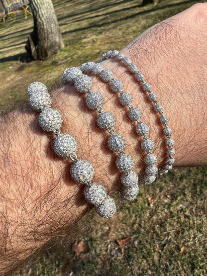 HarlemBling Moissanite Disco Moon Ball Shambala Bracelet 925 Silver 4-10mm Pass Diamond Test