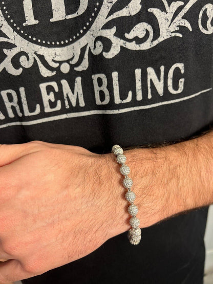 HarlemBling Moissanite Disco Moon Ball Shambala Bracelet 925 Silver 4-10mm Pass Diamond Test