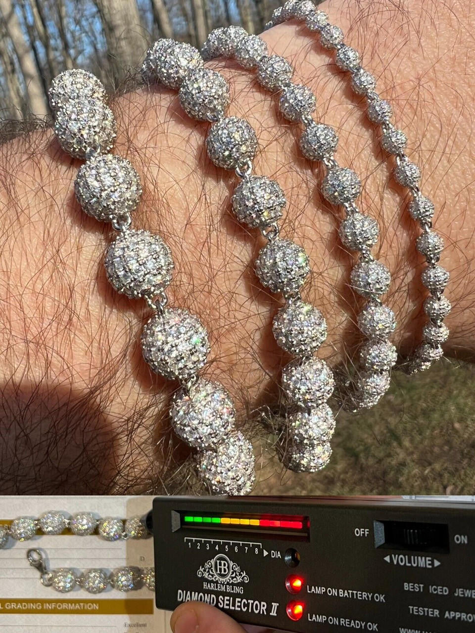 HarlemBling Moissanite Disco Moon Ball Shambala Bracelet 925 Silver 4-10mm Pass Diamond Test