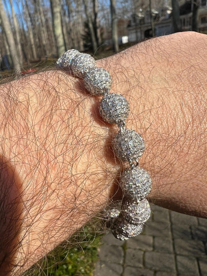 HarlemBling Moissanite Disco Moon Ball Shambala Bracelet 925 Silver 4-10mm Pass Diamond Test