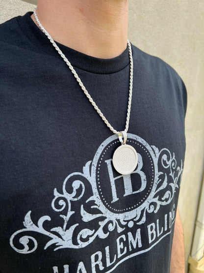 HarlemBling MOISSANITE Dog Tag Out Iced Round Hip Hop Pendant Necklace Pass Diamond Tester