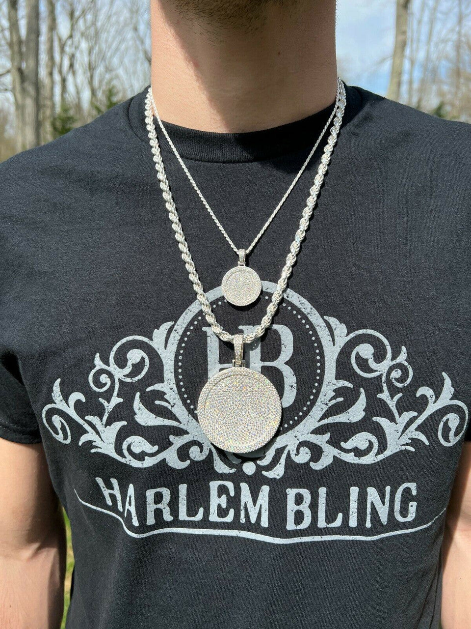 HarlemBling MOISSANITE Dog Tag Out Iced Round Hip Hop Pendant Necklace Pass Diamond Tester