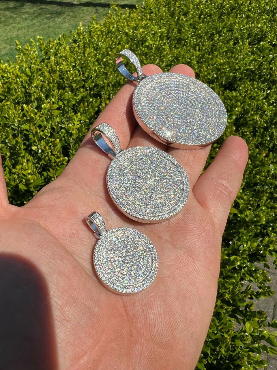 HarlemBling MOISSANITE Dog Tag Out Iced Round Hip Hop Pendant Necklace Pass Diamond Tester