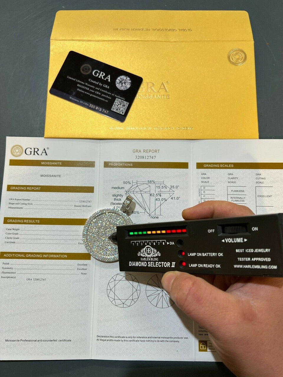 HarlemBling MOISSANITE Dog Tag Out Iced Round Hip Hop Pendant Necklace Pass Diamond Tester