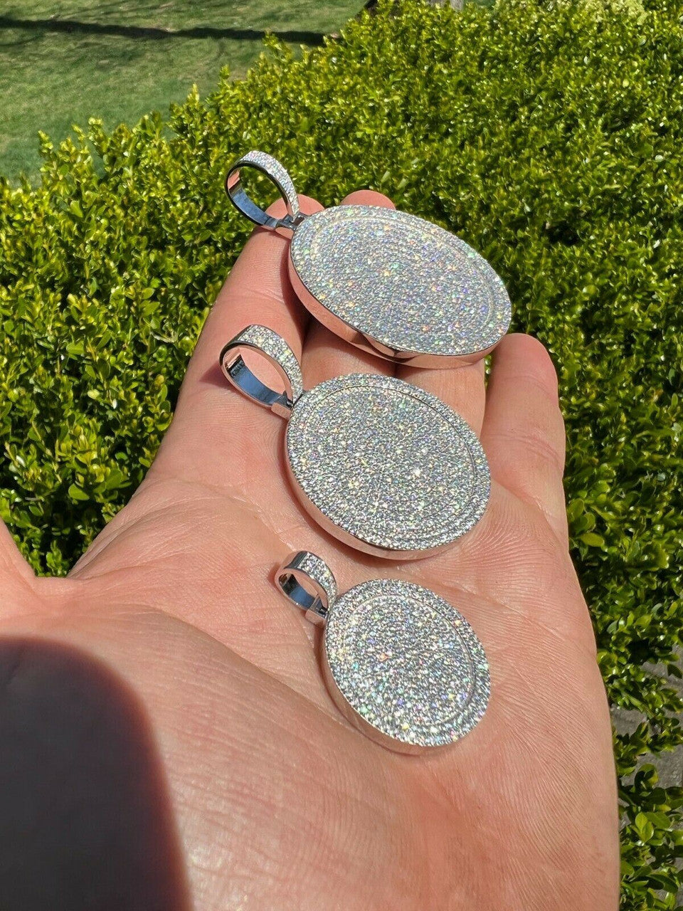 HarlemBling MOISSANITE Dog Tag Out Iced Round Hip Hop Pendant Necklace Pass Diamond Tester