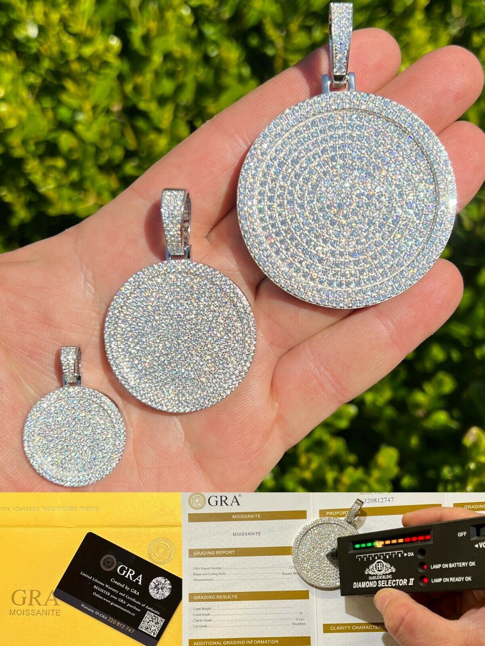 HarlemBling MOISSANITE Dog Tag Out Iced Round Hip Hop Pendant Necklace Pass Diamond Tester