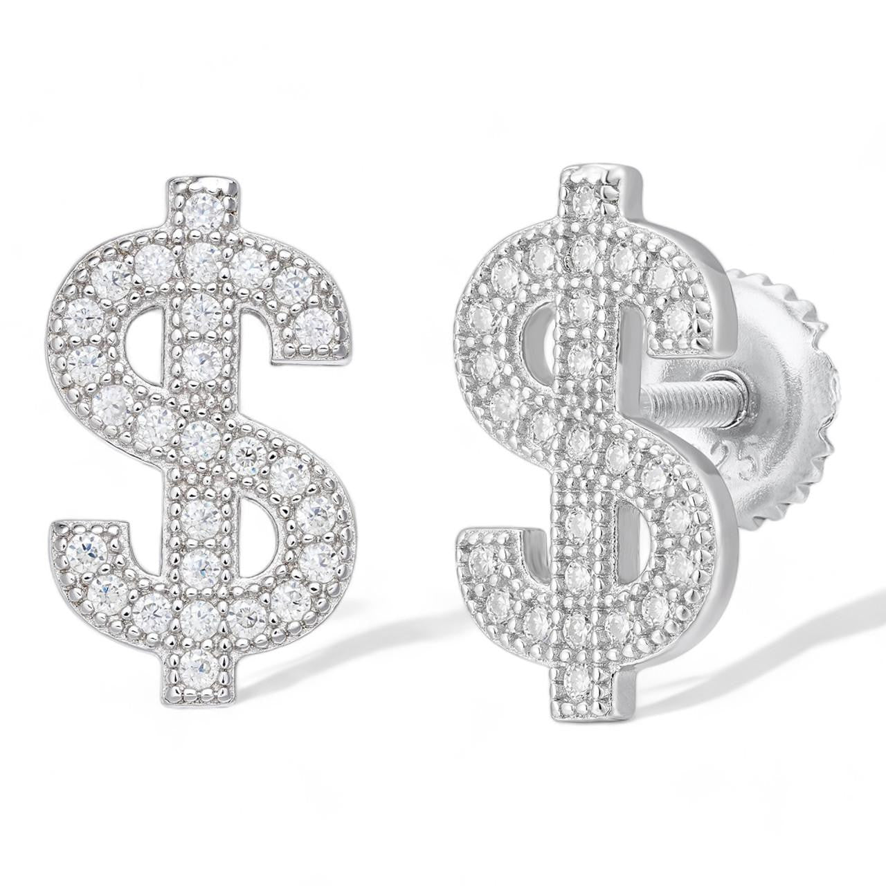 HarlemBling MOISSANITE Dollar Sign Iced Out Earrings - 925 Silver - 7x13mm