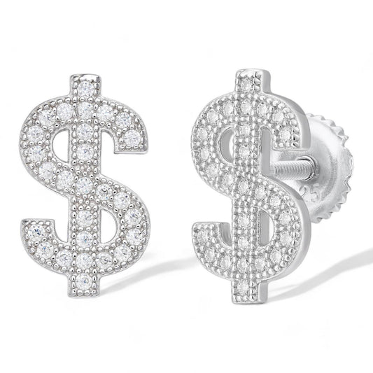 HarlemBling MOISSANITE Dollar Sign Iced Out Earrings - 925 Silver - 7x13mm