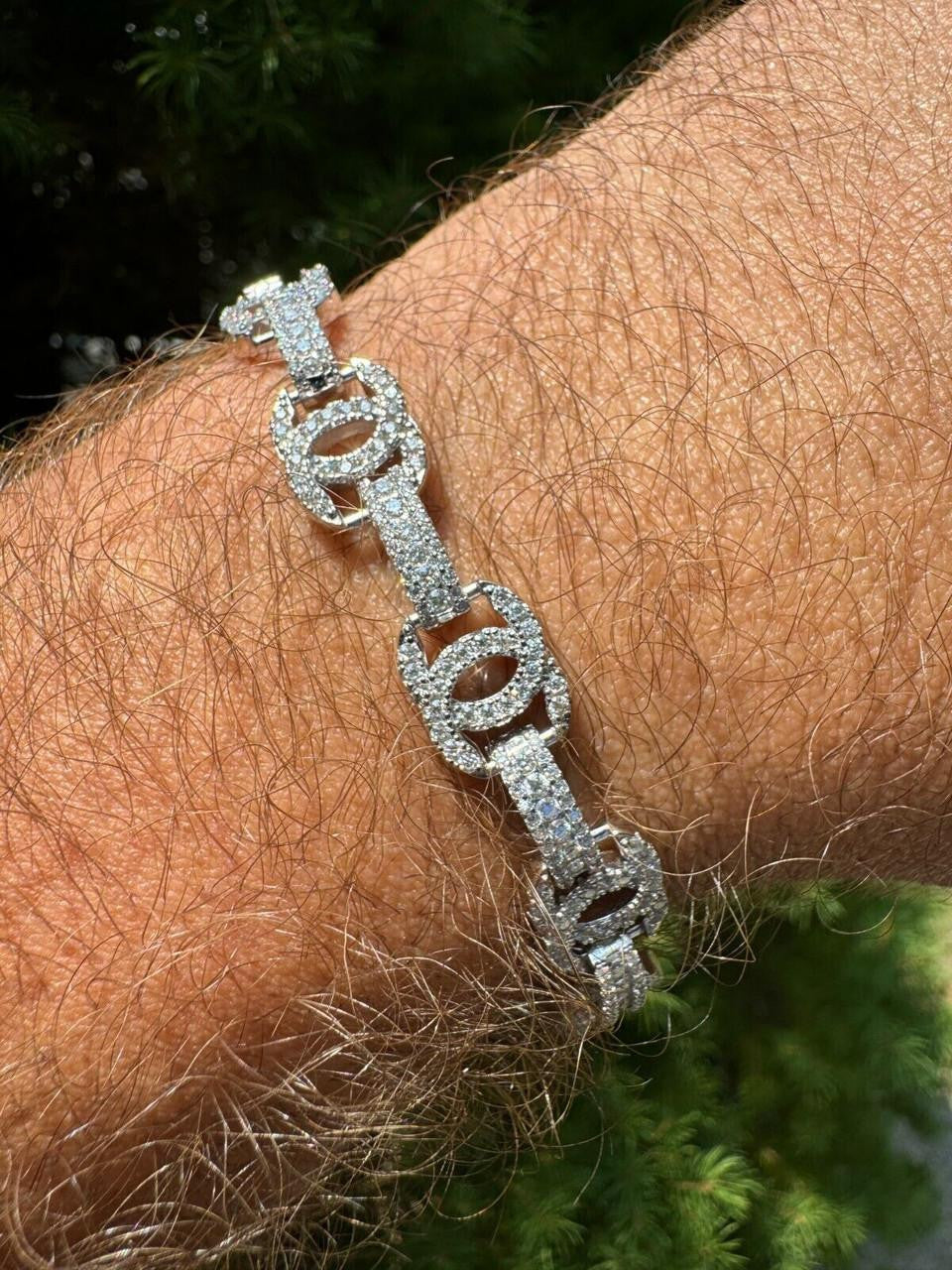 HarlemBling MOISSANITE Double C Custom Link Bracelet Iced Out - 925 Silver - 10mm - 6.5"-8"