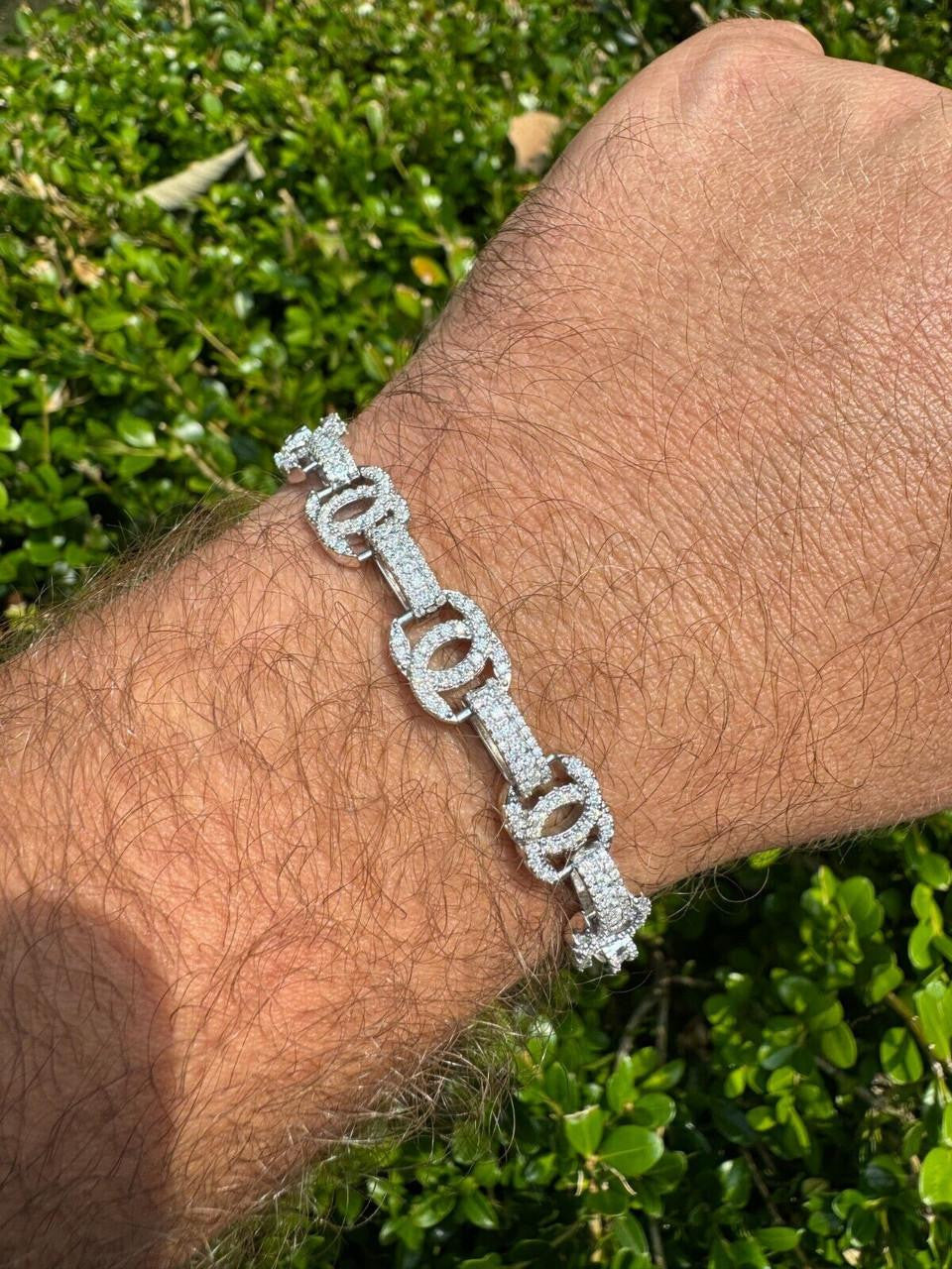 HarlemBling MOISSANITE Double C Custom Link Bracelet Iced Out - 925 Silver - 10mm - 6.5"-8"