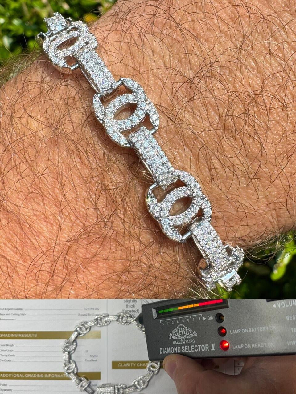 HarlemBling MOISSANITE Double C Custom Link Bracelet Iced Out - 925 Silver - 10mm - 6.5"-8"