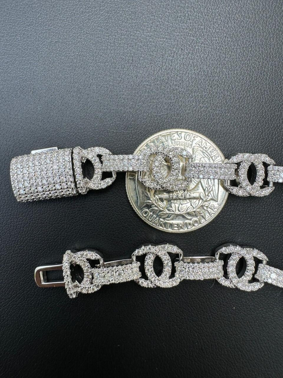 HarlemBling MOISSANITE Double C Custom Link Bracelet Iced Out - 925 Silver - 10mm - 6.5"-8"