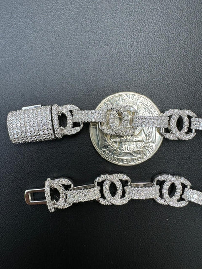 HarlemBling MOISSANITE Double C Custom Link Bracelet Iced Out - 925 Silver - 10mm - 6.5"-8"