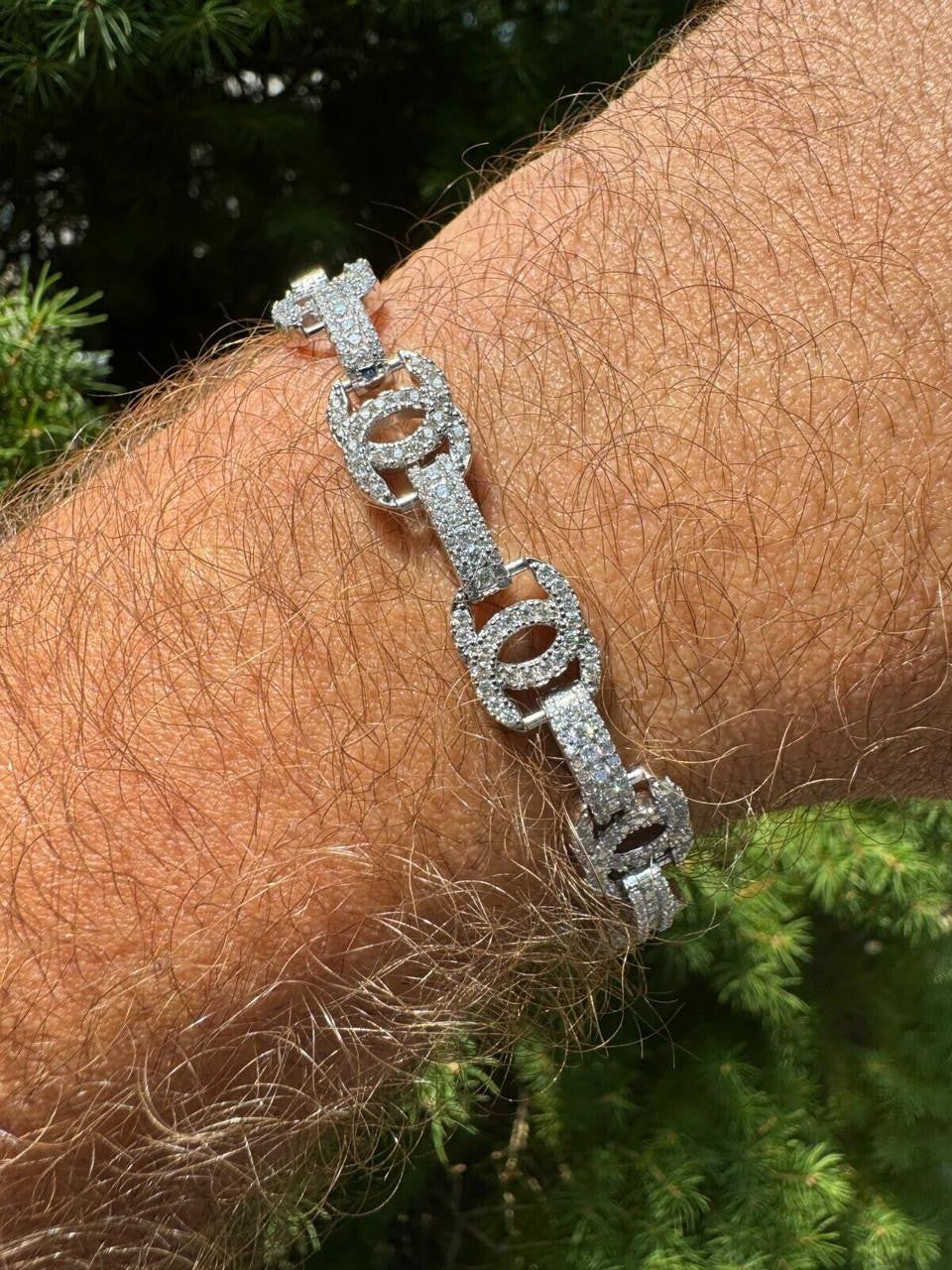 HarlemBling MOISSANITE Double C Custom Link Bracelet Iced Out - 925 Silver - 10mm - 6.5"-8"