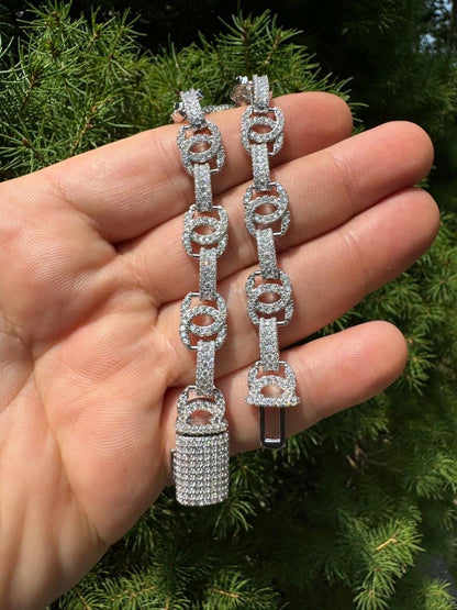 HarlemBling MOISSANITE Double C Custom Link Bracelet Iced Out - 925 Silver - 10mm - 6.5"-8"