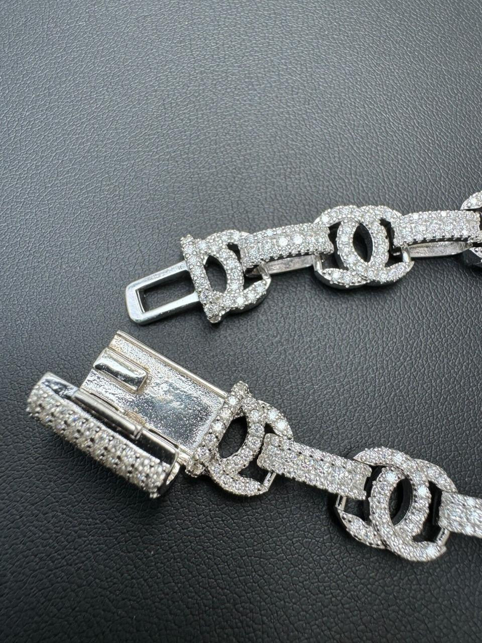 HarlemBling MOISSANITE Double C Custom Link Bracelet Iced Out - 925 Silver - 10mm - 6.5"-8"