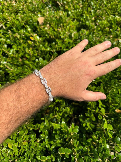 HarlemBling MOISSANITE Double C Custom Link Bracelet Iced Out - 925 Silver - 10mm - 6.5"-8"