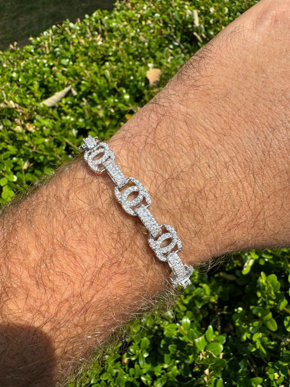 HarlemBling MOISSANITE Double C Custom Link Bracelet Iced Out - 925 Silver - 10mm - 6.5"-8"