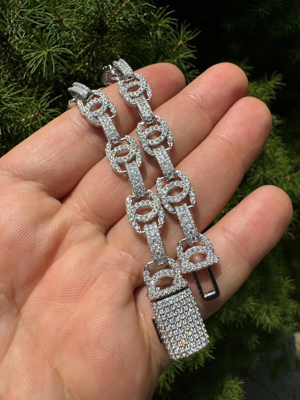 HarlemBling MOISSANITE Double C Custom Link Bracelet Iced Out - 925 Silver - 10mm - 6.5"-8"