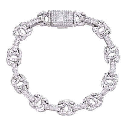 HarlemBling MOISSANITE Double C Custom Link Bracelet Iced Out - 925 Silver - 10mm - 6.5"-8"