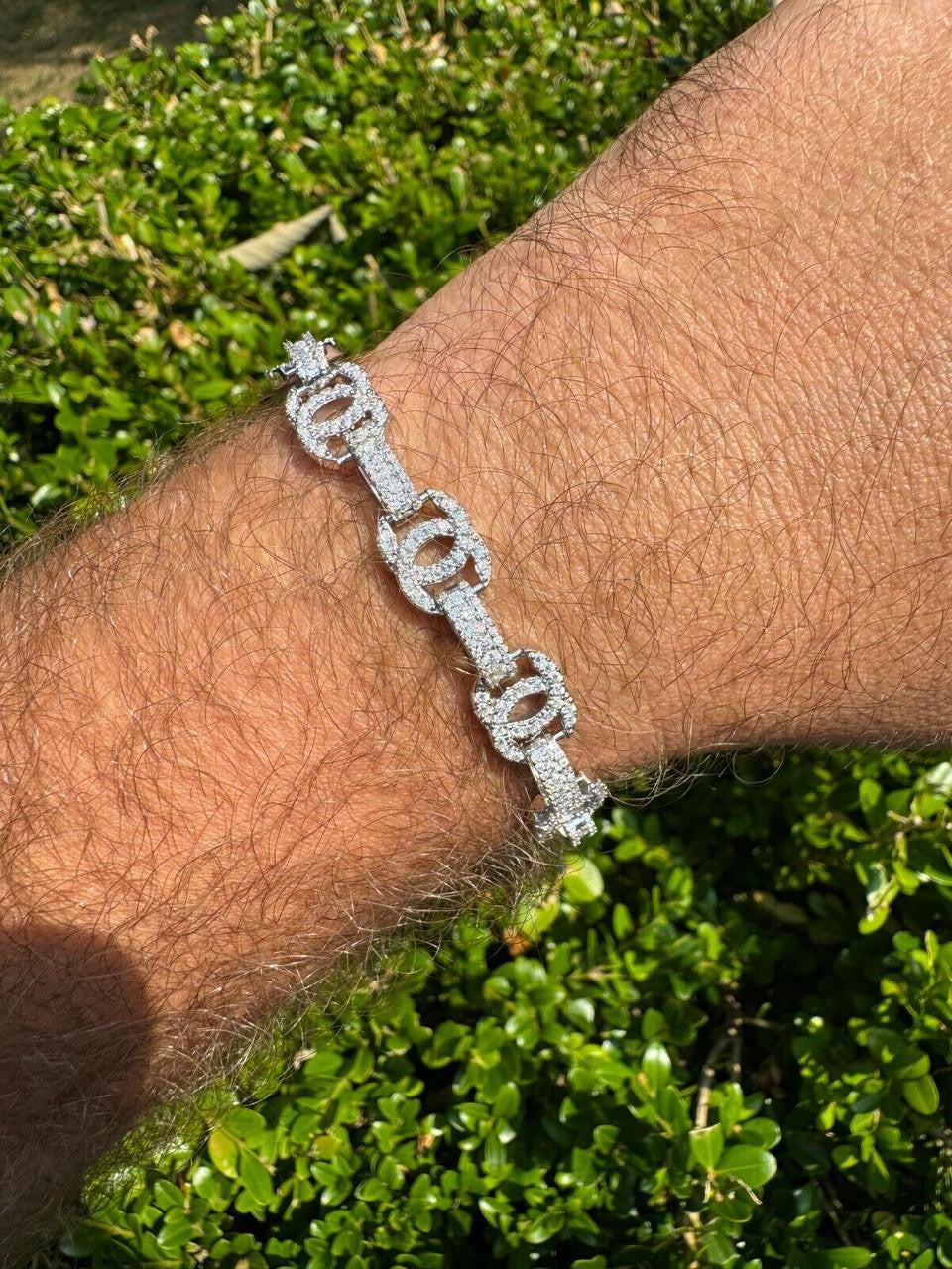 HarlemBling MOISSANITE Double C Custom Link Bracelet Iced Out - 925 Silver - 10mm - 6.5"-8"