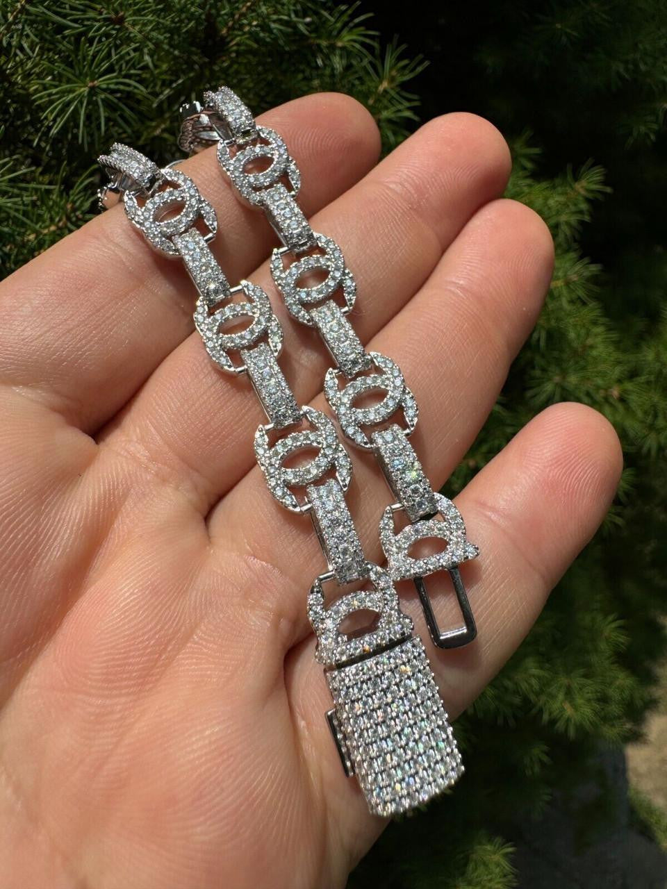 HarlemBling MOISSANITE Double C Custom Link Bracelet Iced Out - 925 Silver - 10mm - 6.5"-8"