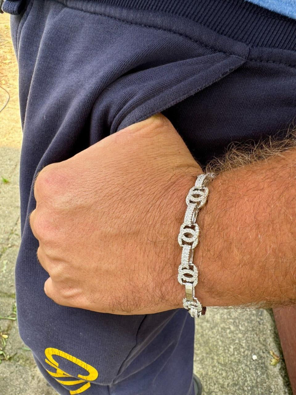 HarlemBling MOISSANITE Double C Custom Link Bracelet Iced Out - 925 Silver - 10mm - 6.5"-8"