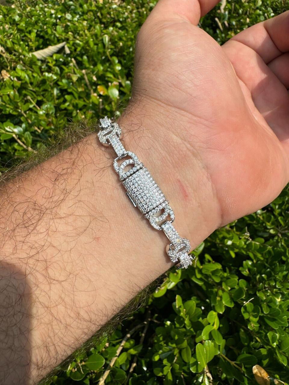 HarlemBling MOISSANITE Double C Custom Link Bracelet Iced Out - 925 Silver - 10mm - 6.5"-8"