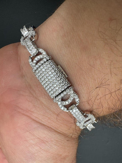 HarlemBling MOISSANITE Double C Custom Link Bracelet Iced Out - 925 Silver - 10mm - 6.5"-8"